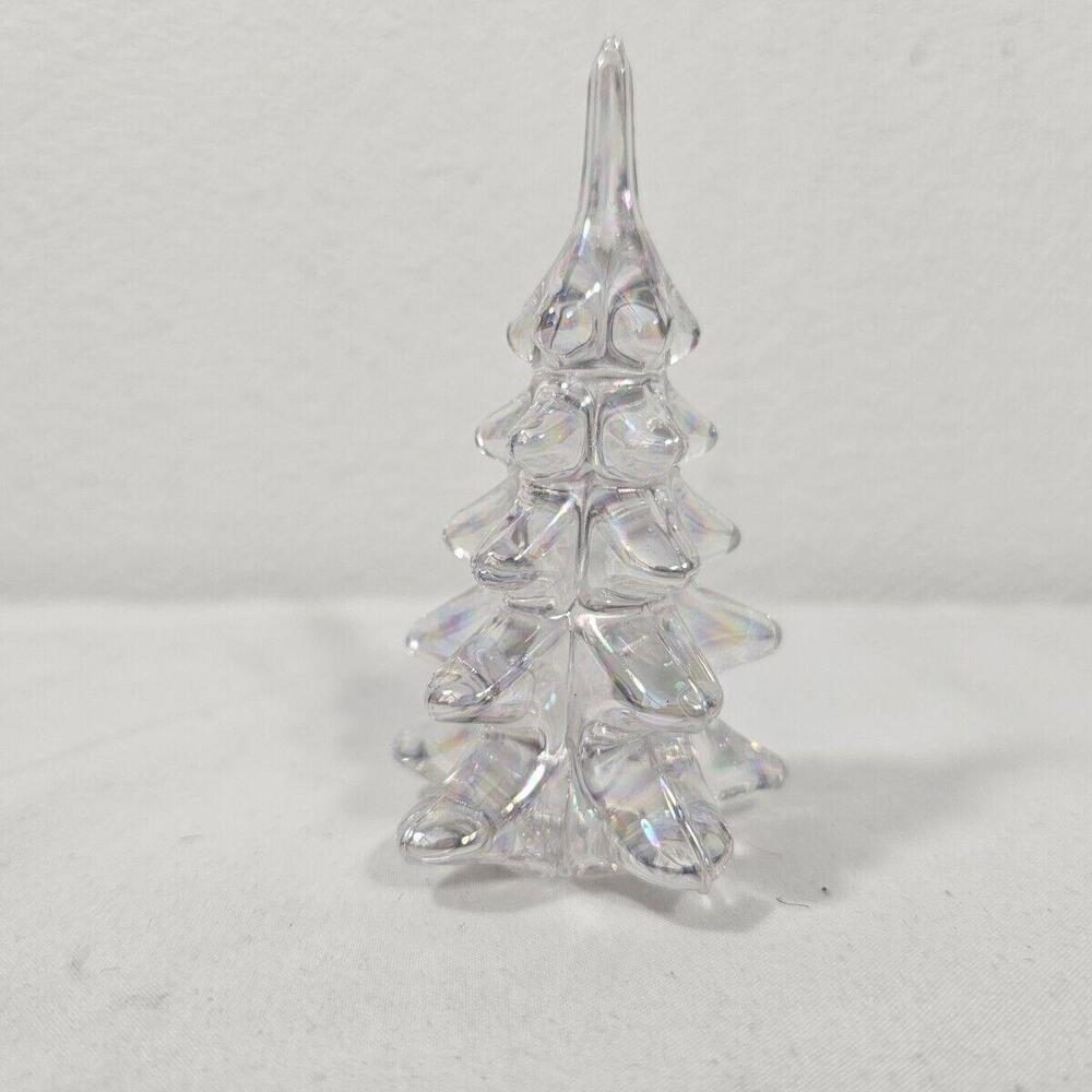 Vintage Silvestri Clear Opalescent Crystal Art Glass Christmas Tree Figure. Rare